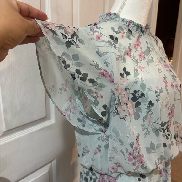 Adrianna Papell Short Printed Chiffon Dress Size 14 NWT Mint Multi Floral Spring - Picture 11 of 16